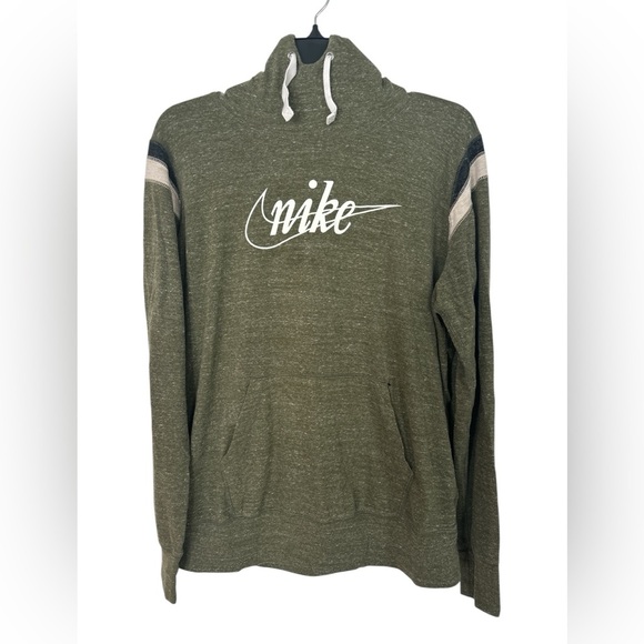 NIKE Kids Heather Green Black White Logo Print Hoodie Pullover - Picture 1 of 4